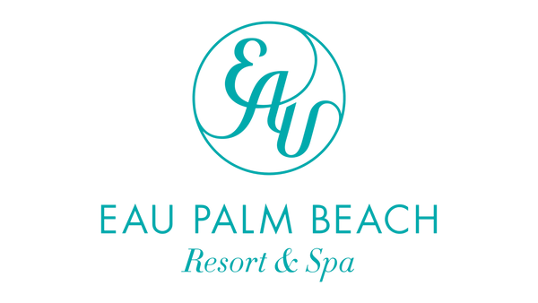 Logo of Eau Palm Beach Resort & Spa with a turquoise circle and text on a white background